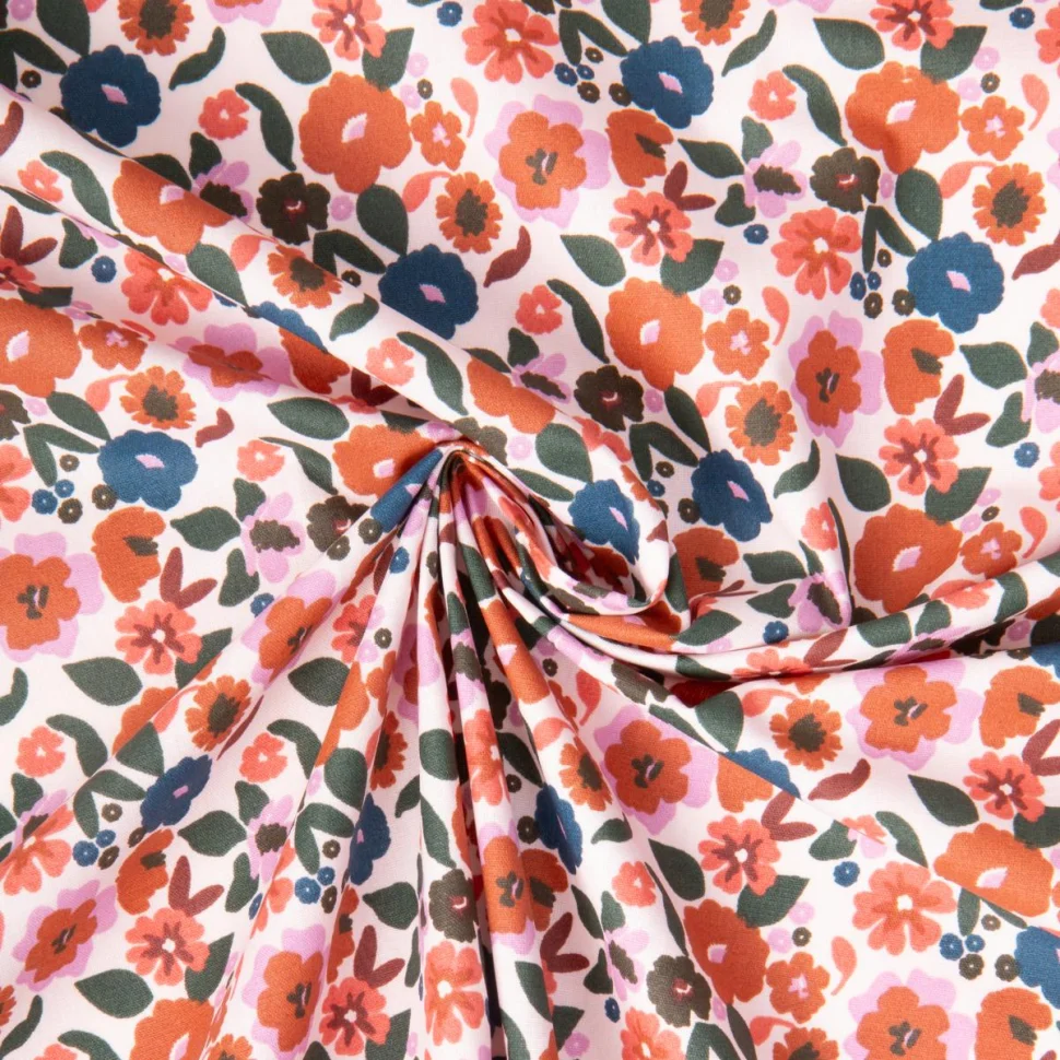 Tissu Coton Enduit Jany fleuris sur fond Ecru