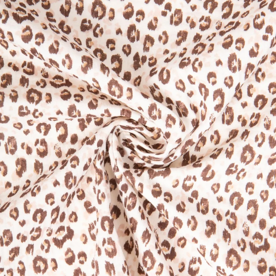 Tissu Double gaze de Coton Karli Léopard doré sur fond Ecru