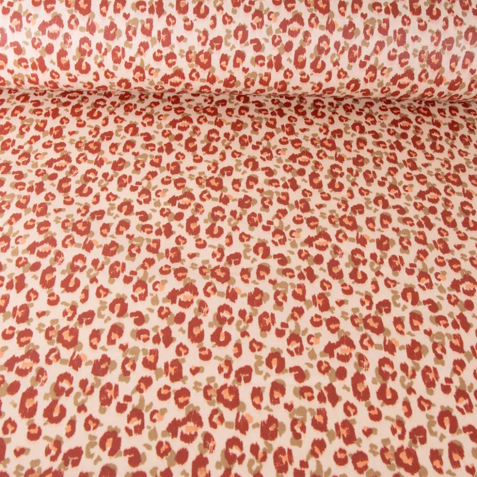 Tissu Coton enduit Léopard sur fond Beige