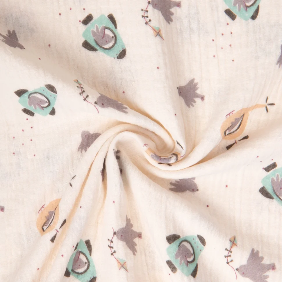 Tissu Double gaze de Coton Kimyza fusée sur fond Ecru