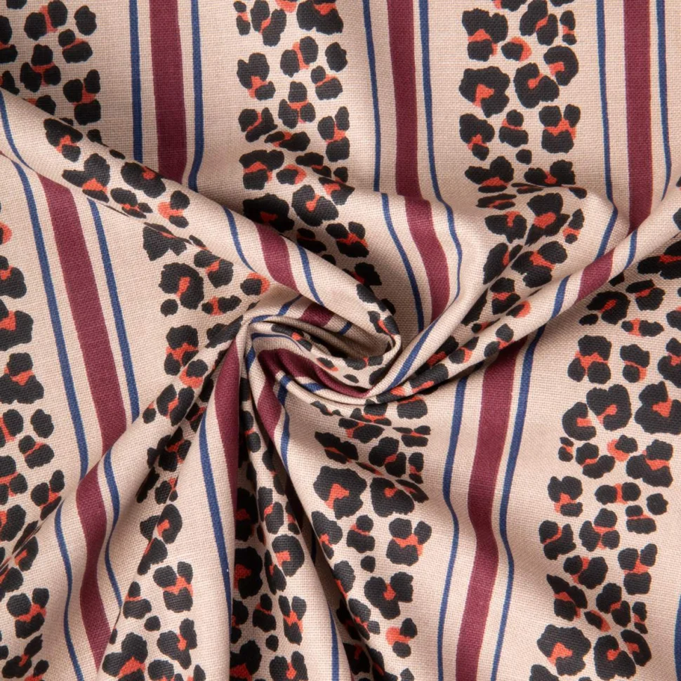Tissu Toile de Coton Demi natté Leoli Léo rayé sur fond Lin