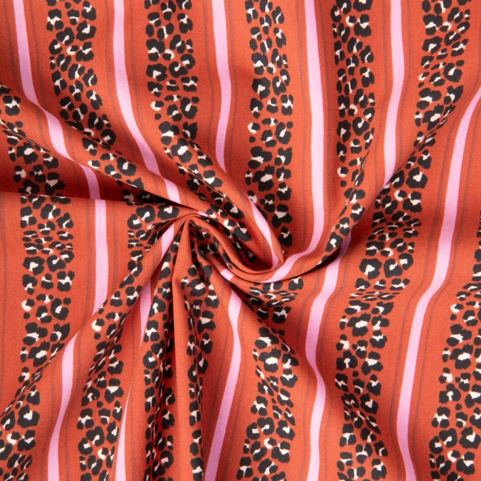 Tissu Coton imprimé Arty Leoli Léo rayé sur fond Terracotta