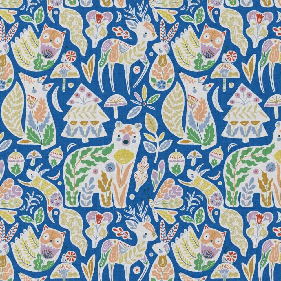 Coupon Tissu Coton imprimé Lorek sur fond Bleu roi - Coupon de 20 cm