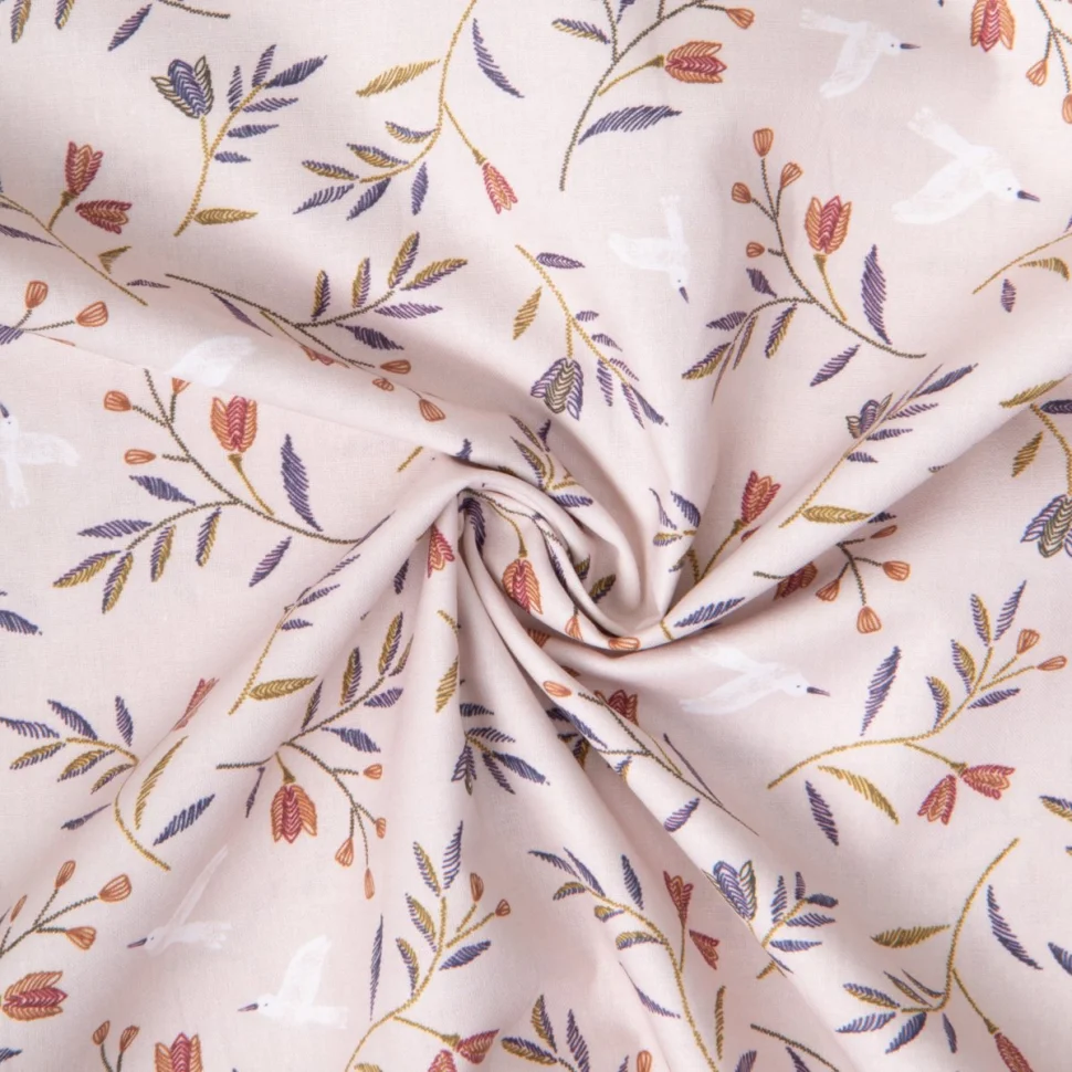 Tissu Coton imprimé digital Arty Manyla fleuris sur fond Rose pastel
