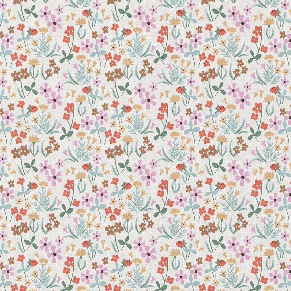Tissu Coton imprimé Arty Mathilde Fleuris sur fond Blanc