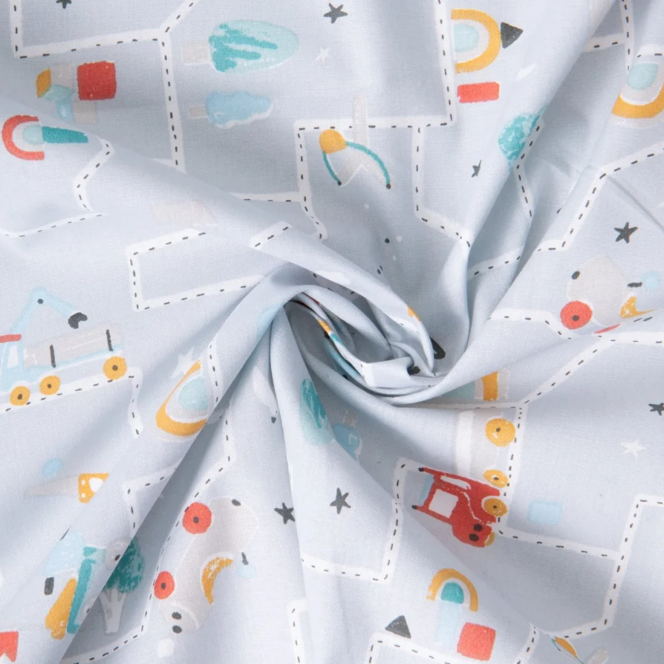 Tissu Coton imprimé Midriwa Routes et voitures enfants sur fond Bleu gris