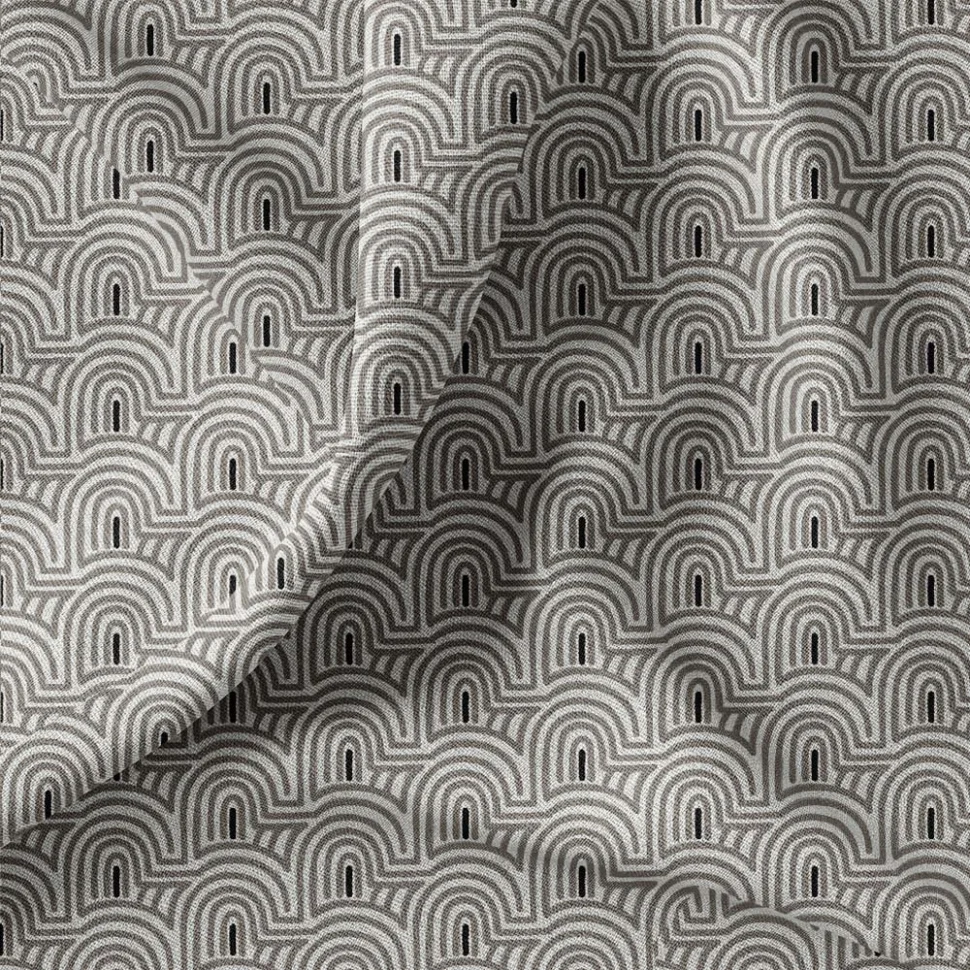 Tissu Toile de Coton Canvas Pelion gris sur fond Ecru