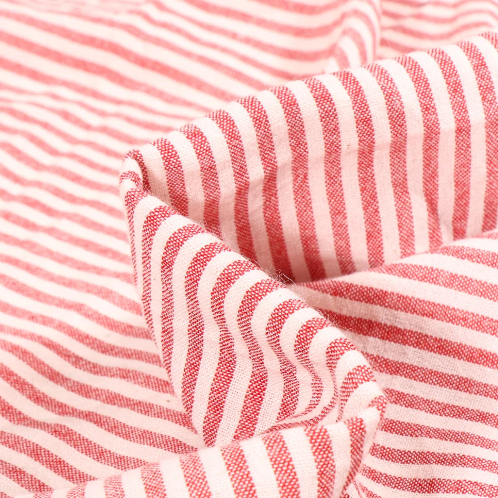 Tissu Viscose Coton Vichy aspect lin Rayures rouges sur fond Blanc