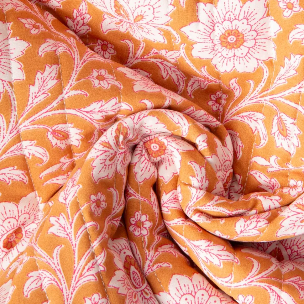 Tissu Coton Matelassé réversible Shira fleurs sur fond Moutarde