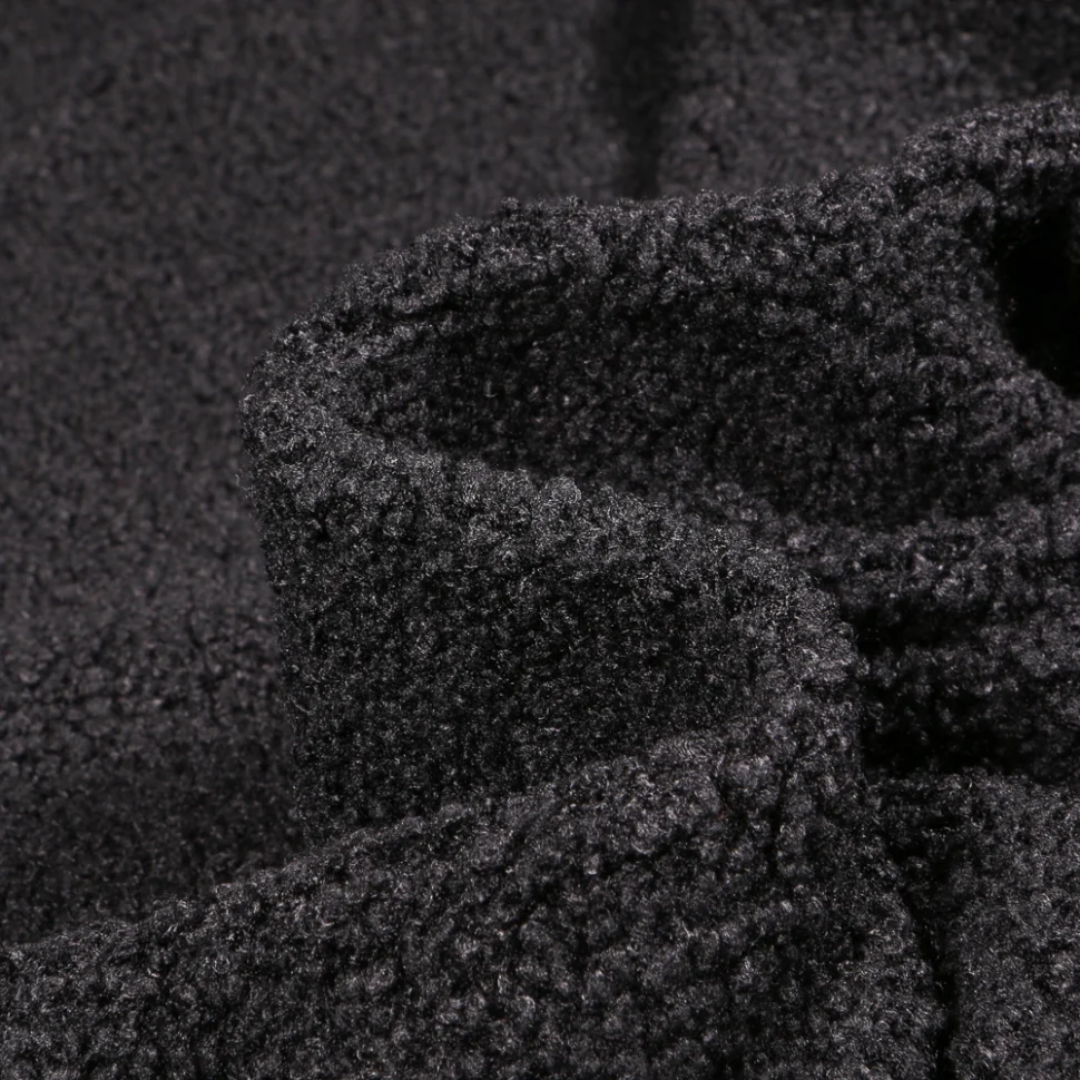 Coupon Tissu Fausse fourrure Teddy Bouclettes sur fond Noir - Coupon de 20 cm