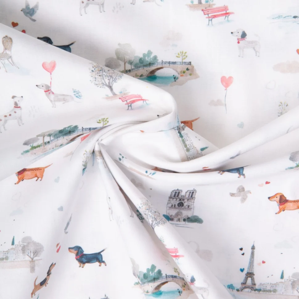 Tissu Coton imprimé digital Arty Titidparis sur fond Blanc