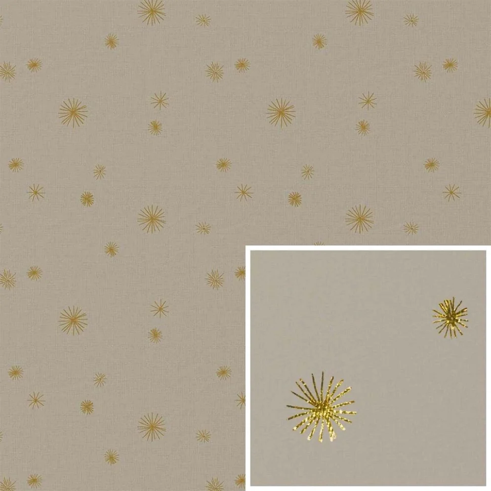 Tissu Canvas effet Lin Etoiles dorées sur fond Naturel