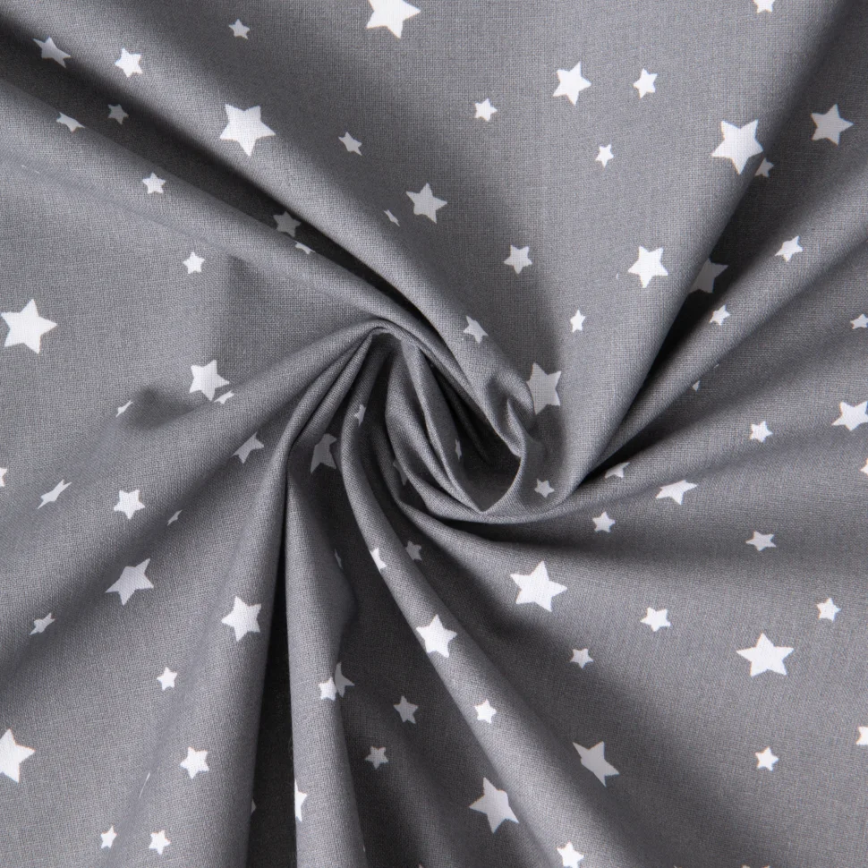 Tissu Coton imprimé Zetoil étoiles blanches sur fond Gris acier