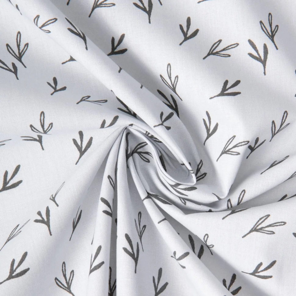 Tissu Coton imprimé Zefir brindilles sur fond Blanc cassé