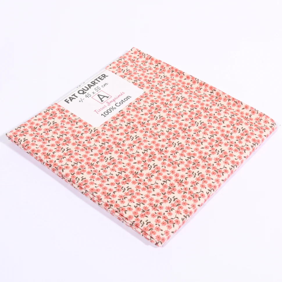 Coupon de tissu Coton imprimé Fleuri Mia Corail - 45 x 55 cm