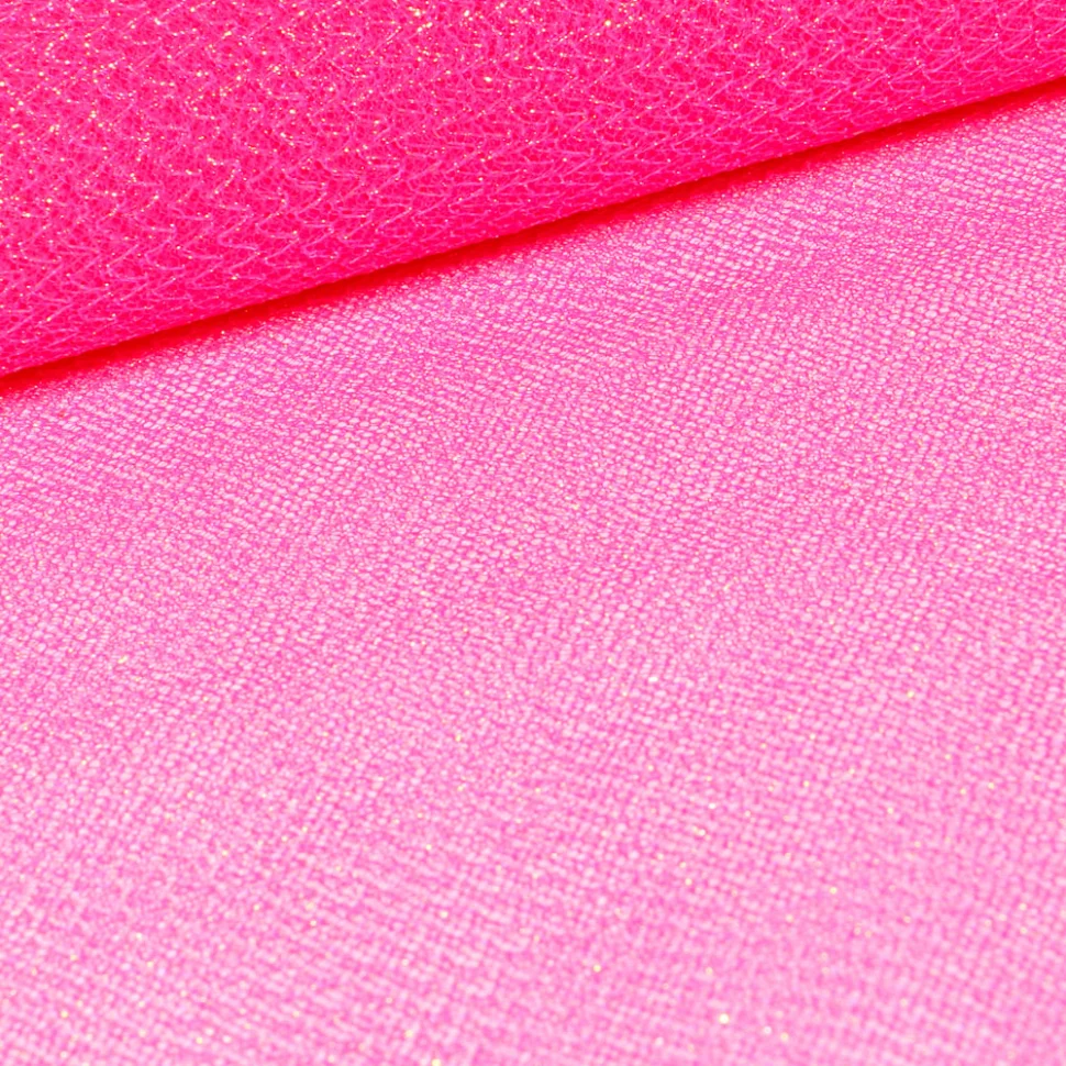 Coupon Tissu Tulle souple métallisé Rose fluo - Coupon de 20 cm
