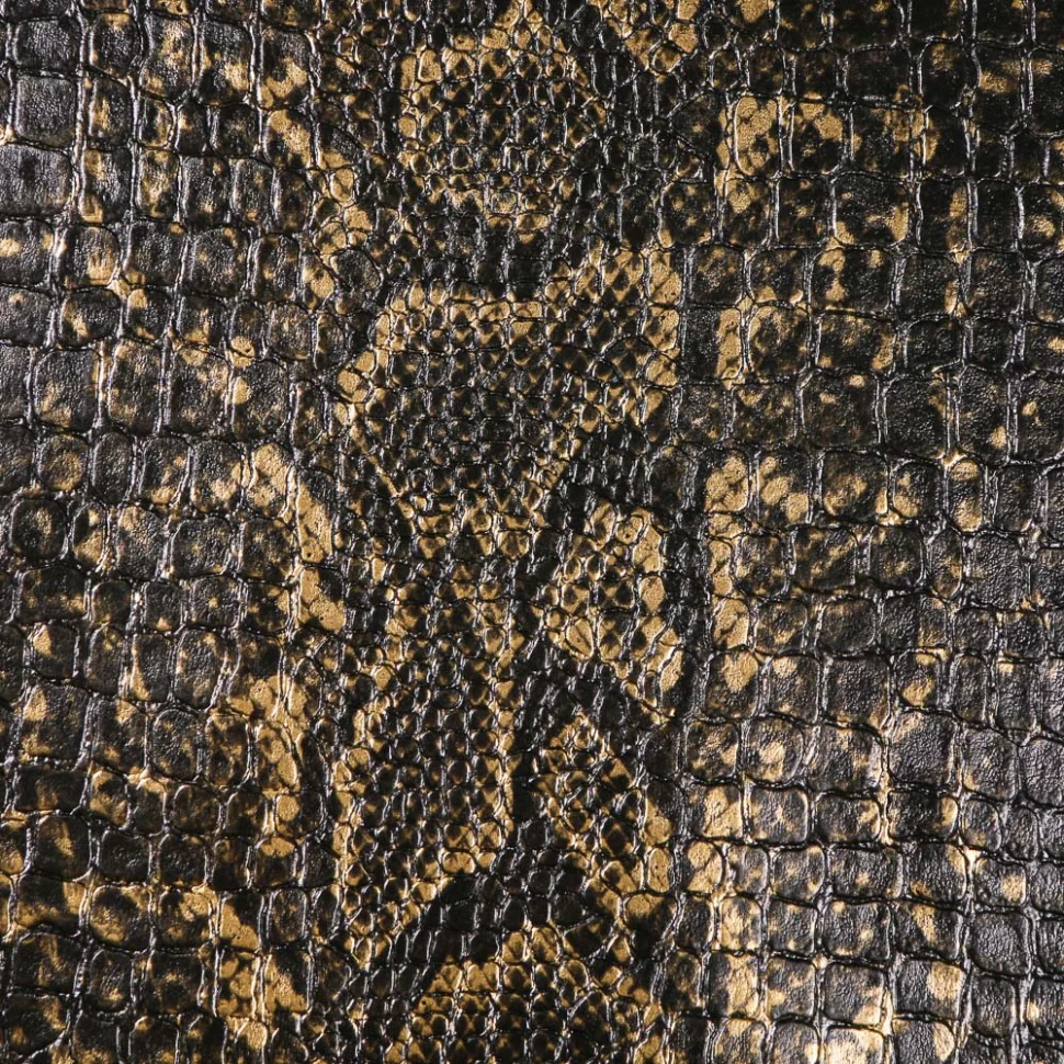 Coupon Tissu Simili cuir Croco snake Or sur fond Noir - Coupon de 50 cm