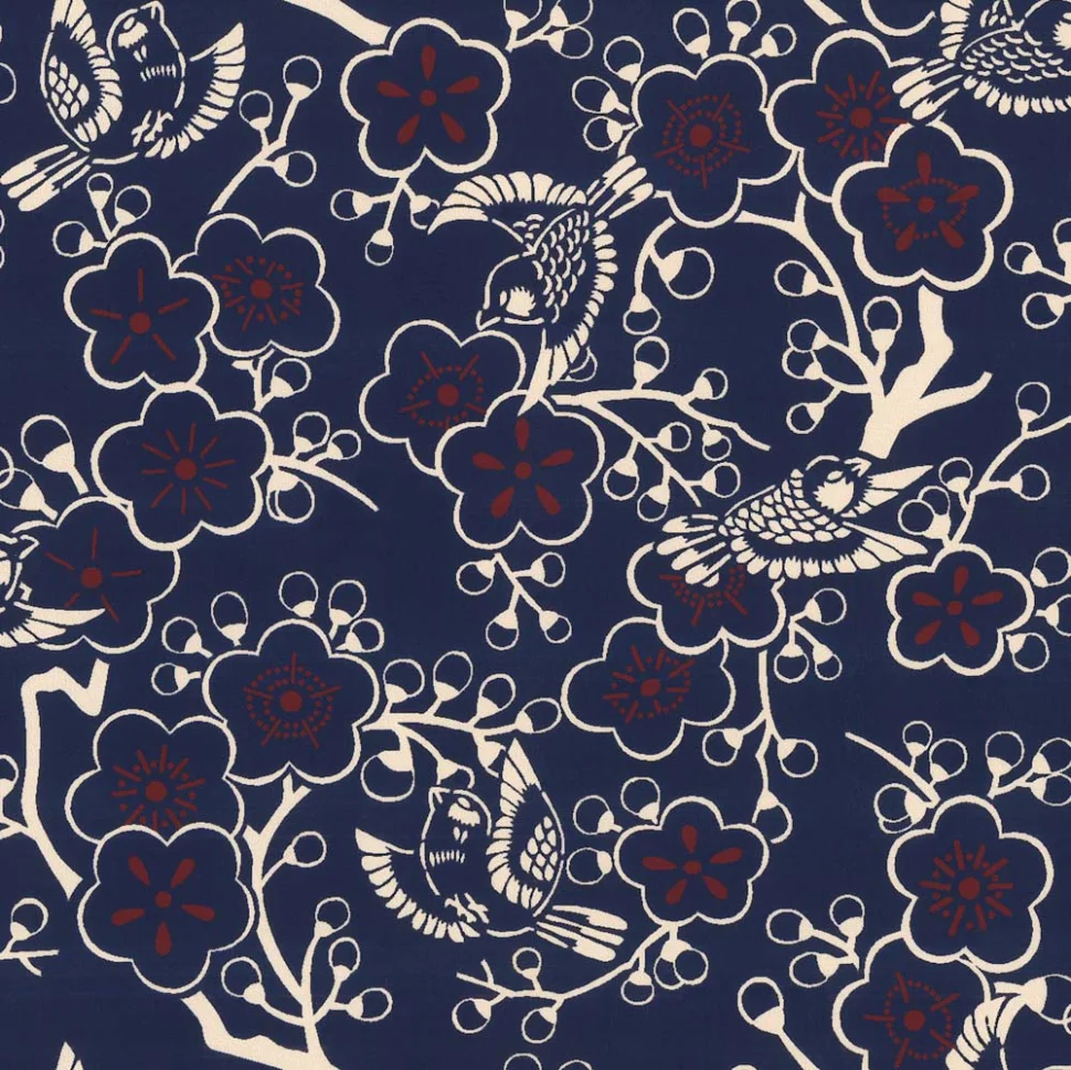 Coupon Tissu Coton imprimé Motif japonais sur fond Bleu marine - Coupon de 100 cm