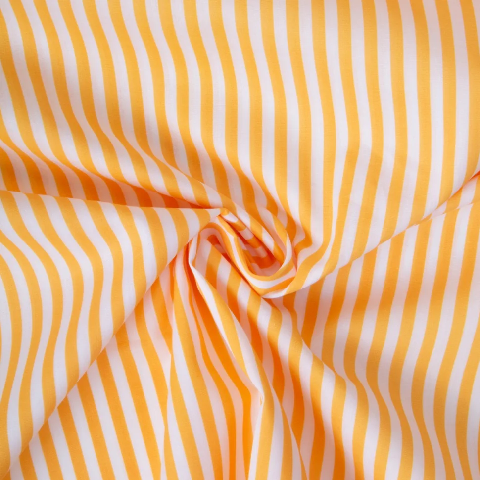 Tissu Batiste de Coton imprimé rayure Jaune 5 mm sur fond Blanc
