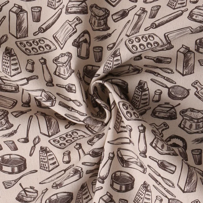 Tissu Toile Canvas Kitchen sur fond Beige
