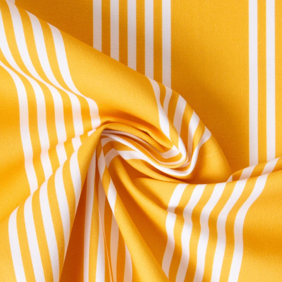 Tissu Toile de Coton d'ameublement Rayé blanc sur fond Jaune