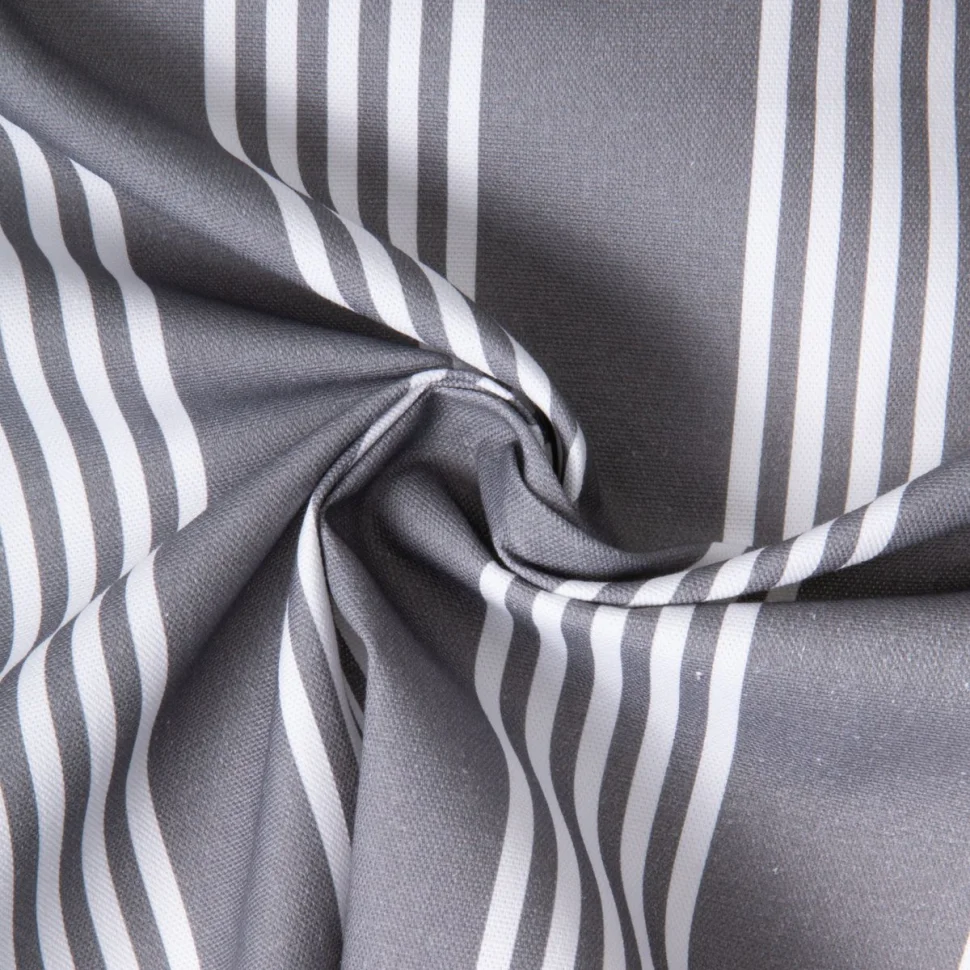 Tissu Toile de Coton d'ameublement Rayé blanc sur fond Gris