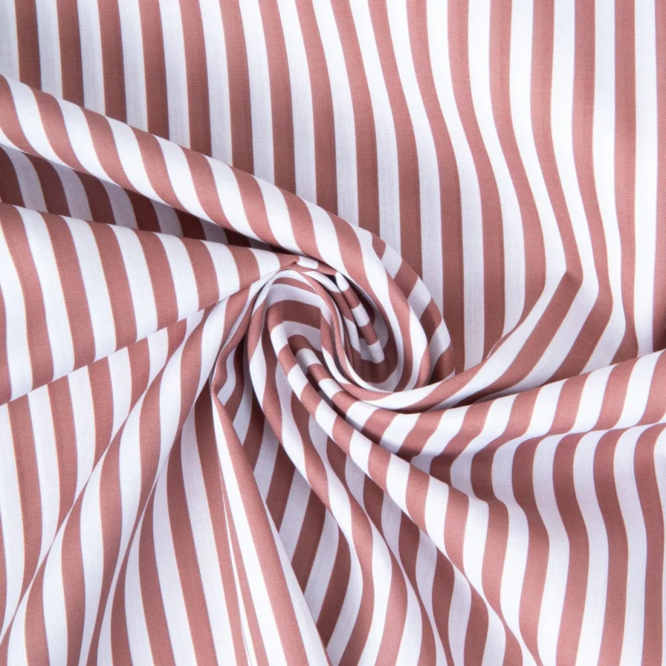 Tissu Batiste de Coton imprimé rayure Marron 5 mm sur fond Blanc