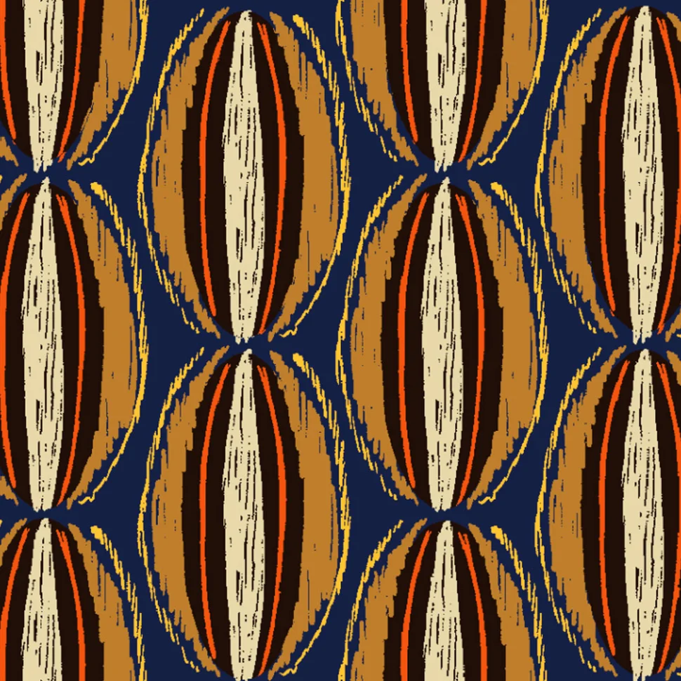 Tissu Toile aspect Canvas déperlant Big Manioc sur fond Bleu foncé