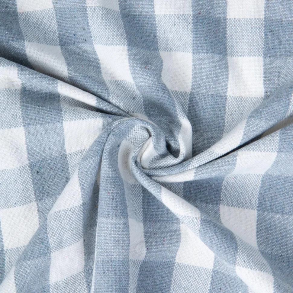Tissu Coton d'ameublement Celestin Carreaux Bleu ciel sur fond Blanc