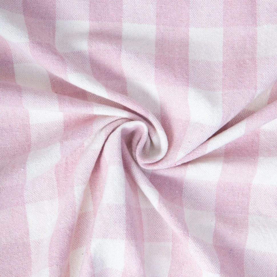 Tissu Coton d'ameublement Celestin Carreaux Rose clair sur fond Blanc
