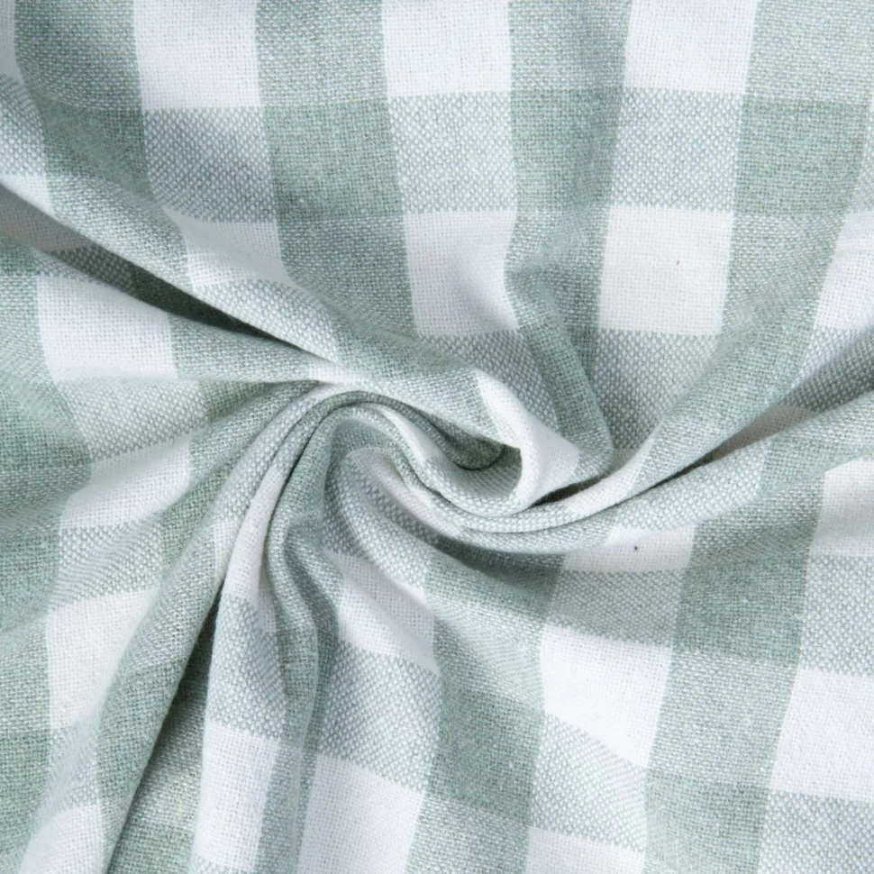 Tissu Coton d'ameublement Celestin Carreaux Vert menthe clair sur fond Blanc