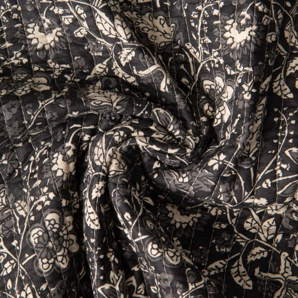 Tissu Coton Matelassé indien Block print Indien Delhi sur fond Noir