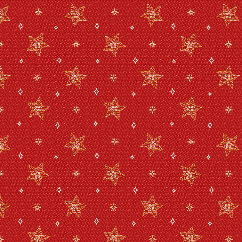 Tissu Jacquard d'ameublement Etoiles de noël Lurex sur fond Rouge