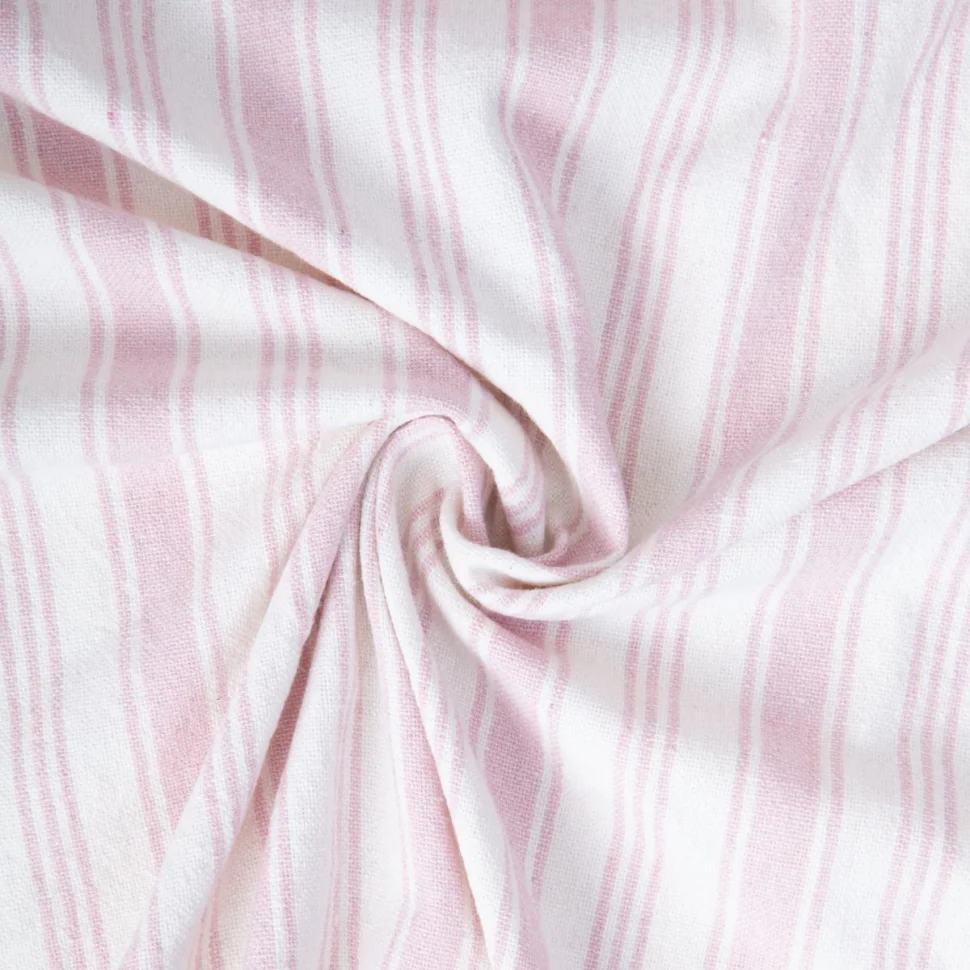 Tissu Coton d'ameublement Eugene Rayures Rose clair sur fond Blanc