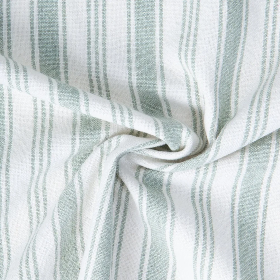 Tissu Coton d'ameublement Eugene Rayures Vert menthe clair sur fond Blanc