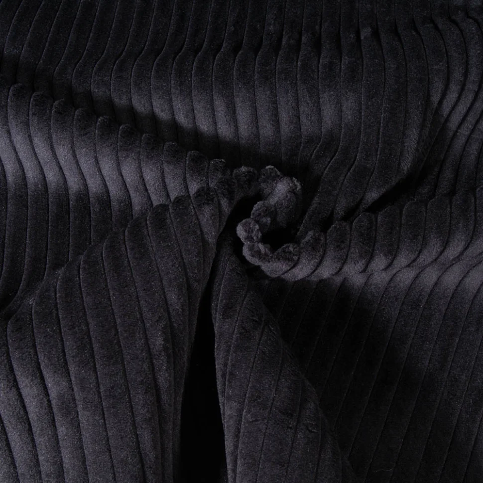 Tissu Minky côtelé d'ameublement 10 mm uni Noir