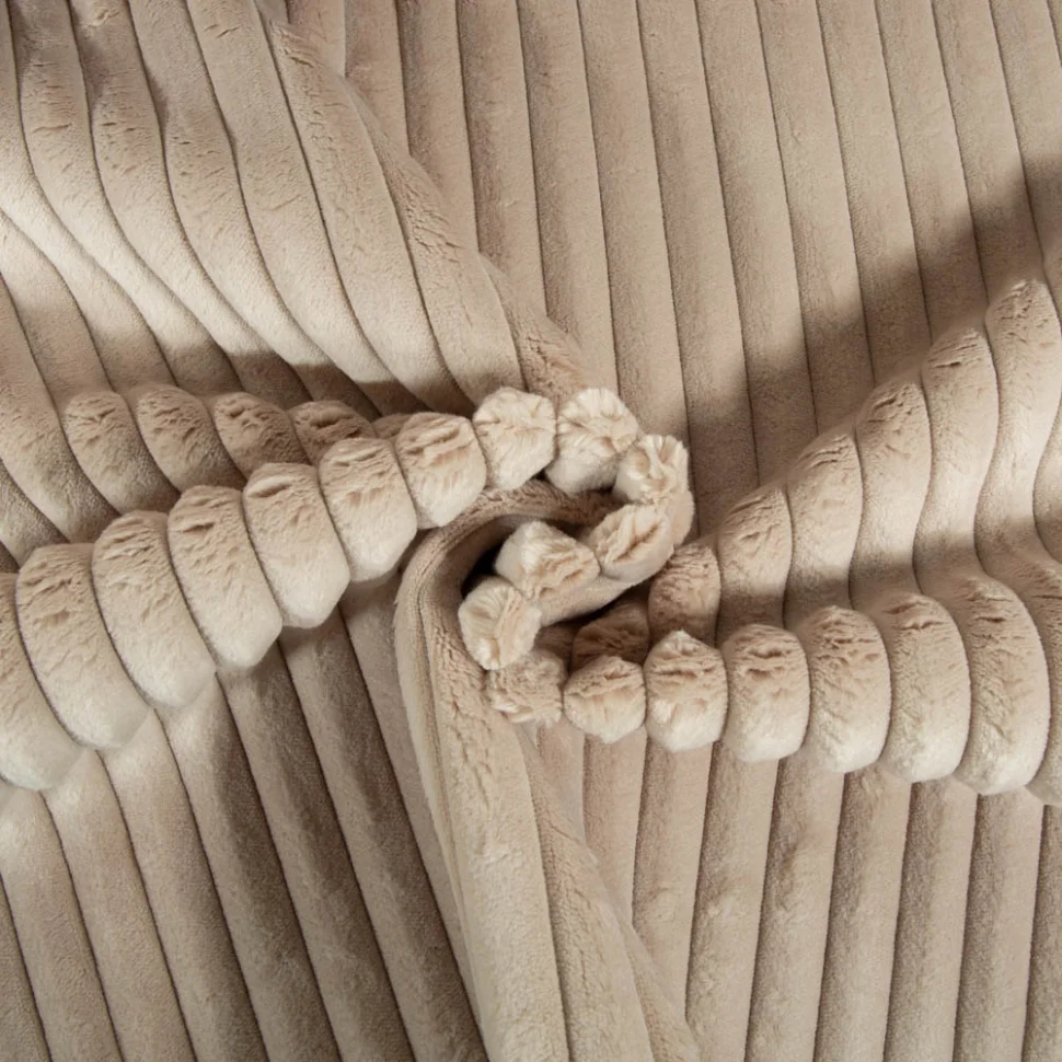 Coupon Tissu Minky côtelé d'ameublement 15 mm uni Beige - Coupon de 20 cm