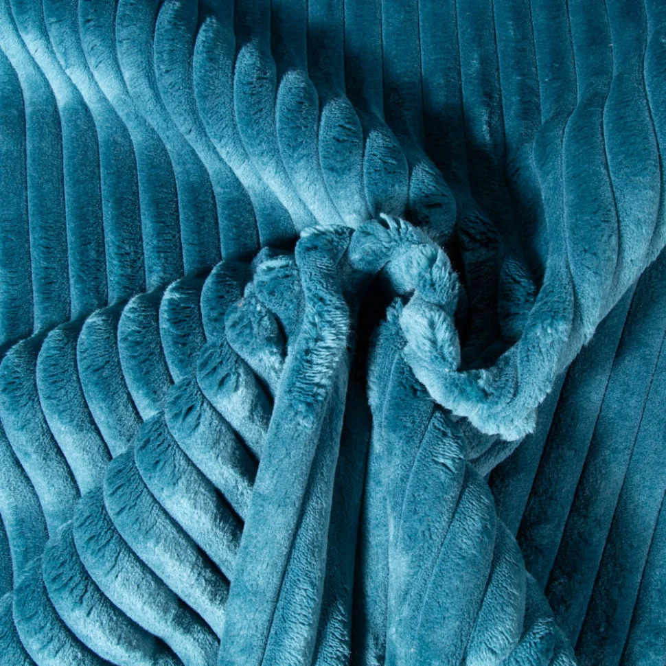 Coupon Tissu Minky côtelé d'ameublement 15 mm uni Bleu canard - Coupon de 200 cm