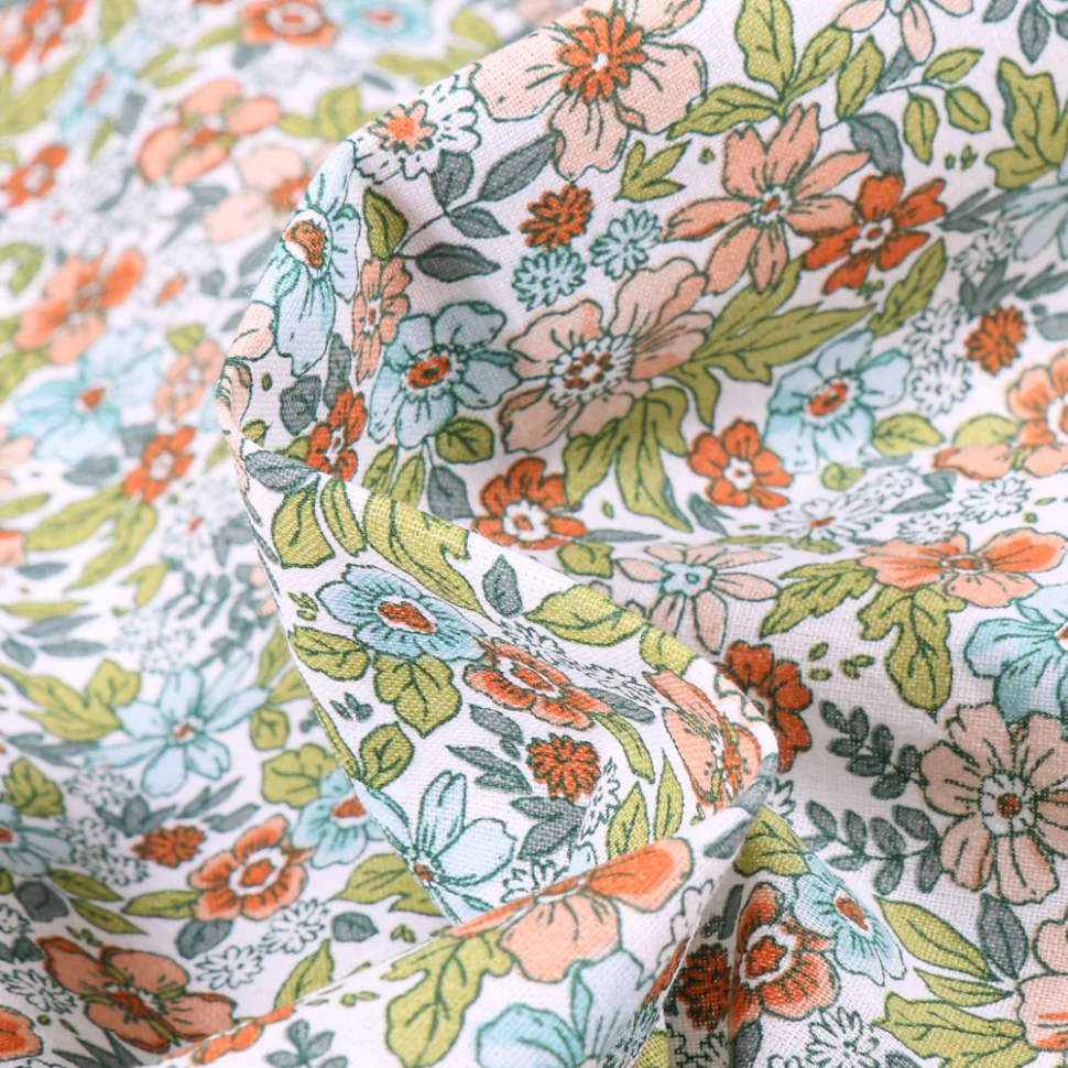 Tissu Coton imprimé Arty Pensée sur fond Blanc