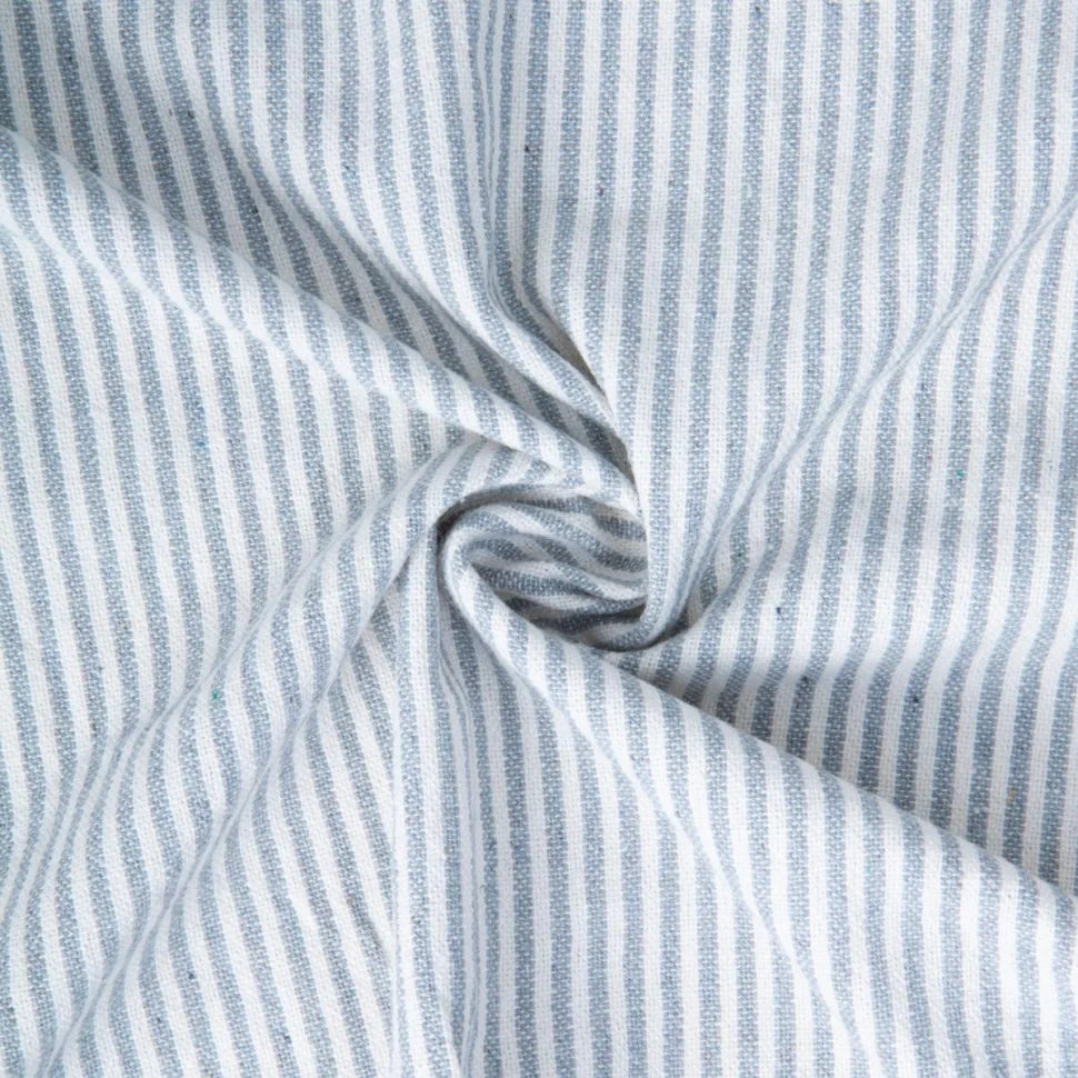 Tissu Coton d'ameublement Simone rayé Bleu ciel sur fond Blanc