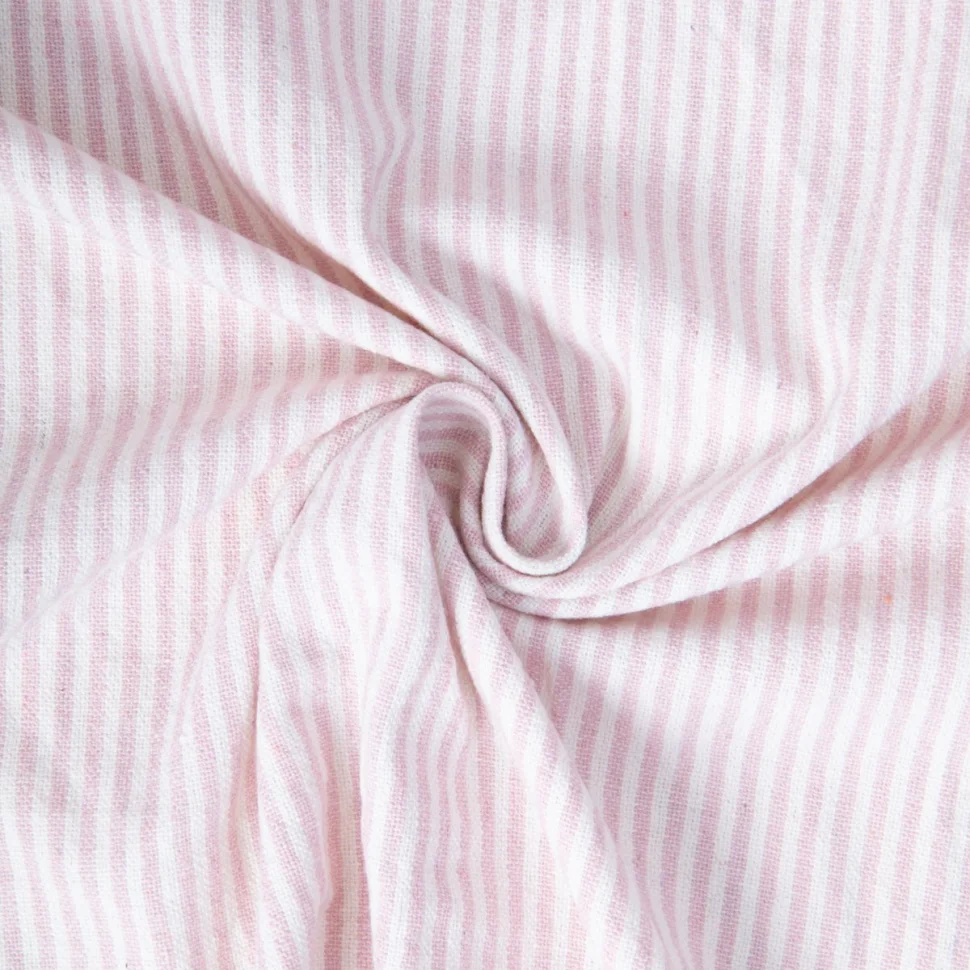 Tissu Coton d'ameublement Simone rayé Rose clair sur fond Blanc