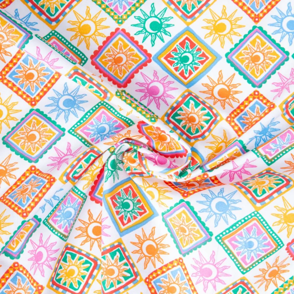 Tissu Coton imprimé Arty Soledad patchwork étoilé Multicolore sur fond Blanc