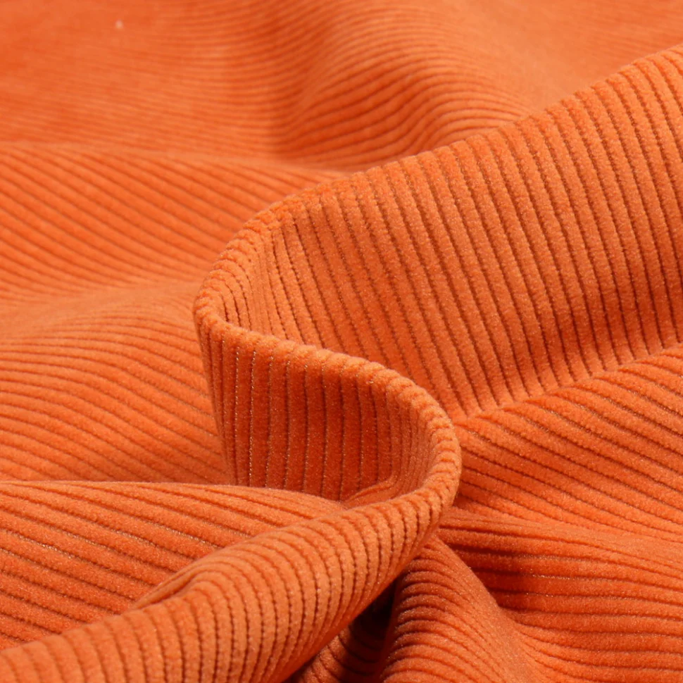 Coupon Tissu Velours d'ameublement côtelé Lena Orange - Coupon de 100 cm