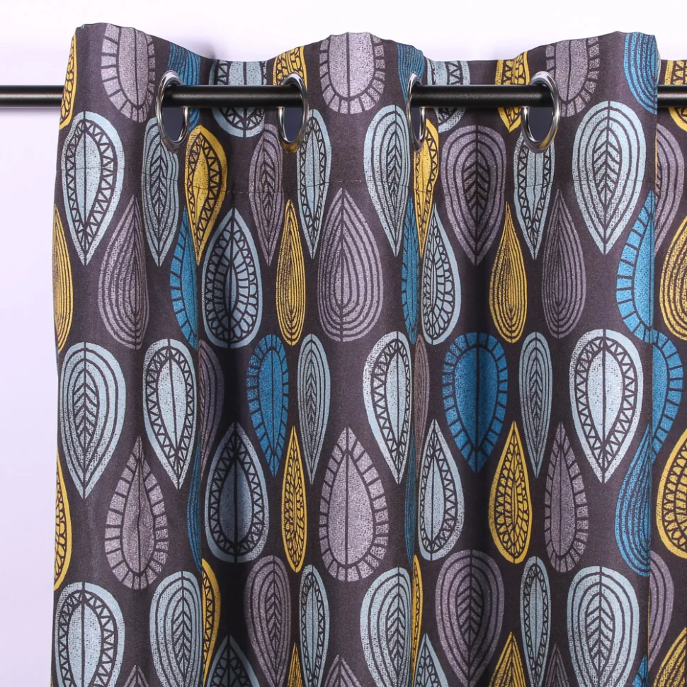 Rideau à oeillets Craftine 140 x 260 cm Polyester Imprimé Gassin Anthracite