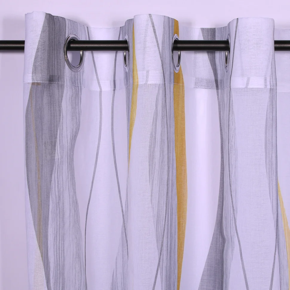 Rideau Voilage à oeillets Craftine 140 x 240 cm Sable Imprimé Eguisheim Jaune/Blanc